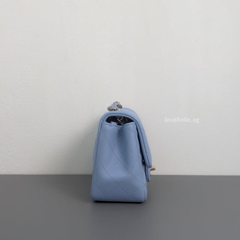 Classic Flap Mini Square  | Sky Blue Lambskin Light Gold Hardware