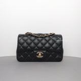 Chanel Classic Flap Mini Rectangle | 18B Black Caviar Light Gold Hardware-whitebackground