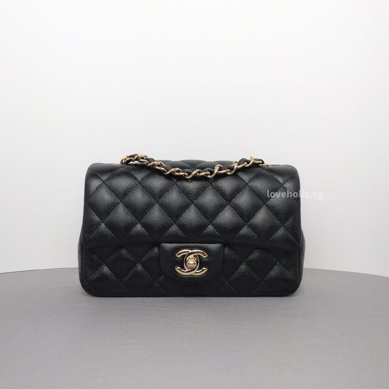 Chanel Classic Flap Mini Rectangle | 18B Black Caviar Light Gold Hardware-whitebackground