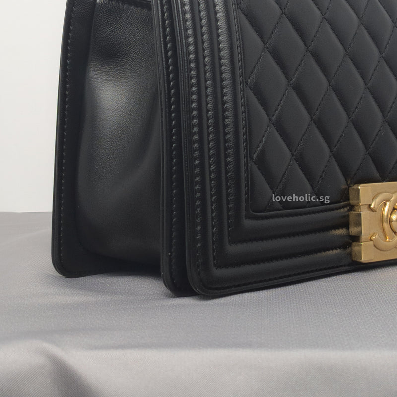 Boy Old Medium | Black Lambskin Brushed Gold Hardware