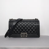 Chanel Boy Medium | Black Caviar Ruthenium Hardware-whitebackground