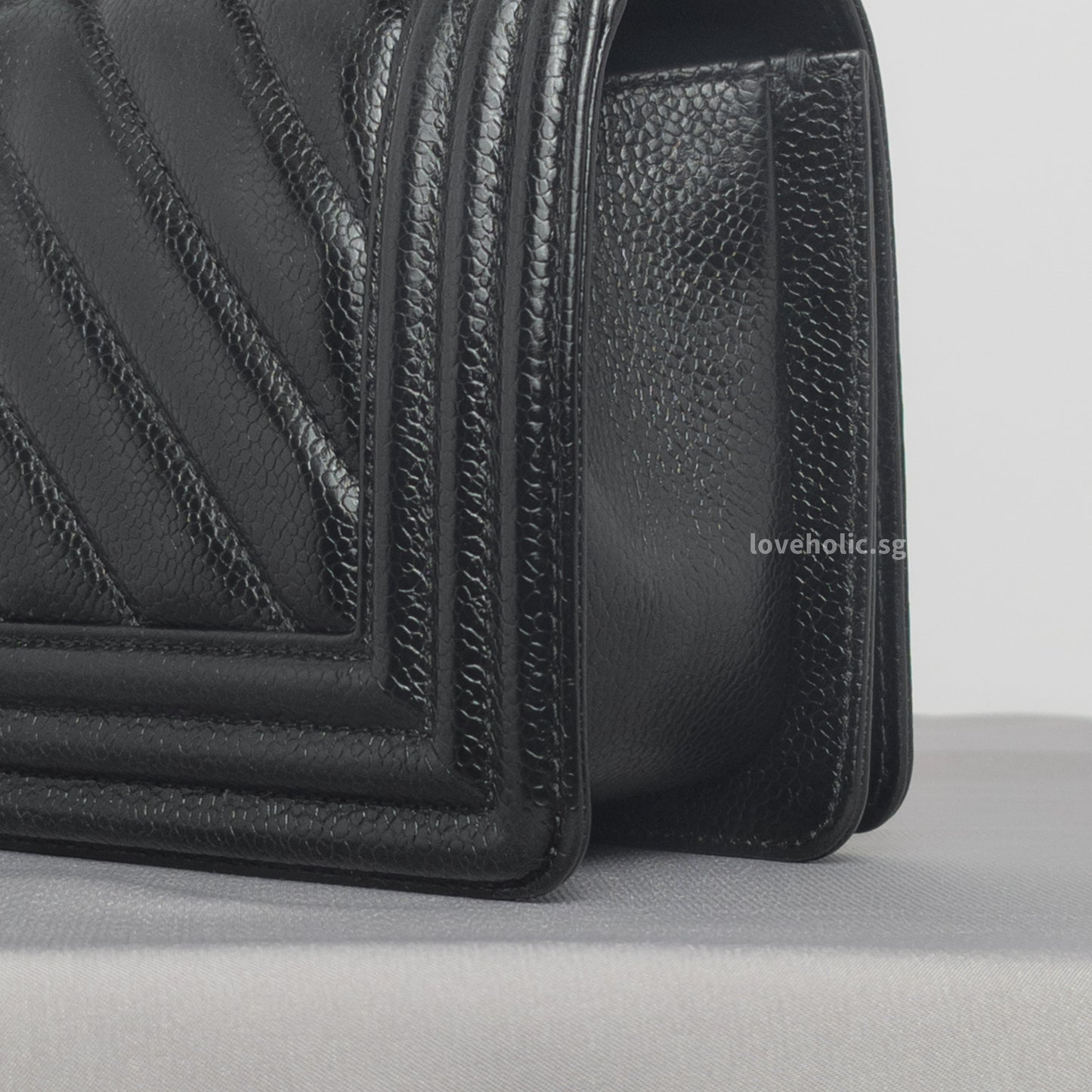 Boy Chevron Small | Black Caviar Silver Hardware