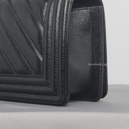 Boy Chevron Small | Black Caviar Silver Hardware