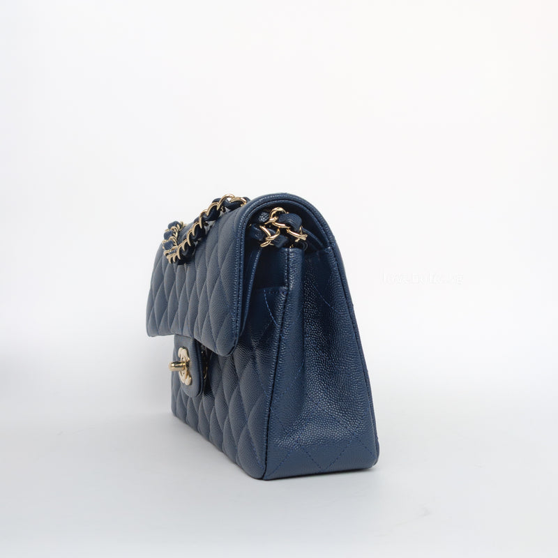 Chanel Classic Flap Small | 19C Navy Blue Caviar Light Gold Hardware