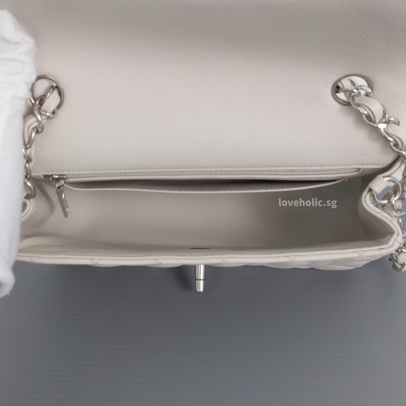 Classic Flap Mini Rectangle | 18B Ivory White Caviar Silver Hardware