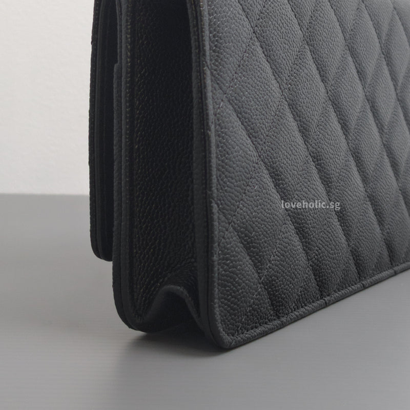 Wallet On Chain With Top Handle | 22S Black Caviar Brushed Gold Hardware