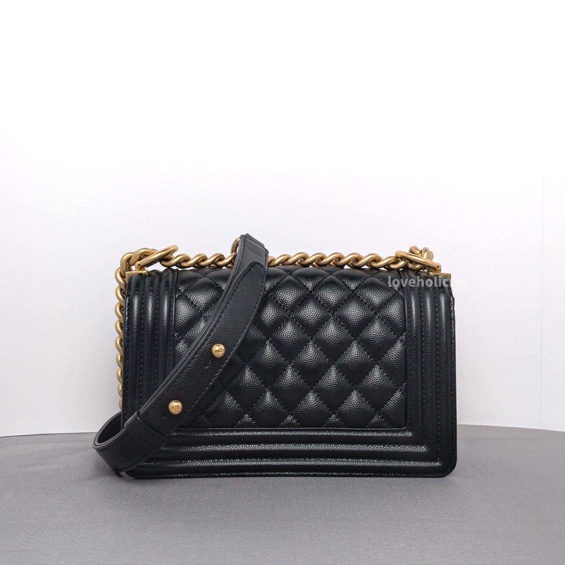 Chanel Boy Old Small | Black Caviar Brushed Gold Hardware-back
