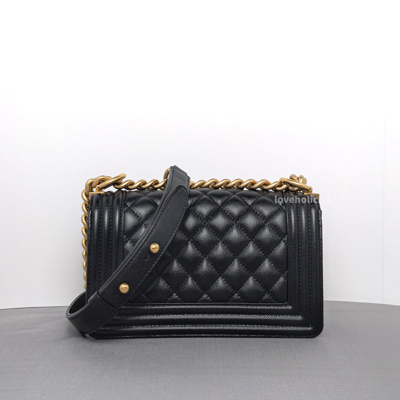 Chanel Boy Old Small | Black Caviar Brushed Gold Hardware-back