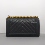 Chanel Boy Chevron Medium | Black Caviar Brushed Gold Hardware-back