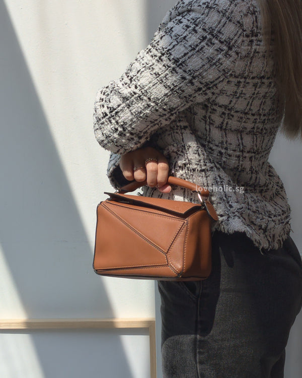 Loewe Puzzle Mini | Tan Calfskin Silver Hardware-modelshots