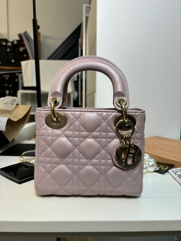 Dior Lady Dior Mini | Pearlescent Lotus Pink Lambskin Gold Hardware