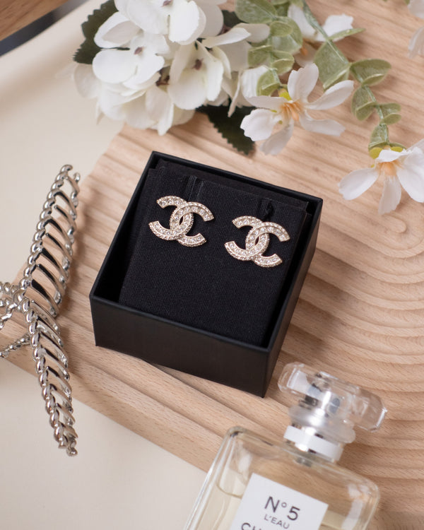 Chanel Classic CC Earrings in Light Gold Hardware  |