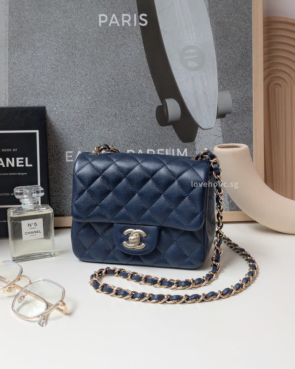 Chanel Classic Flap Mini Square | Navy Caviar Light Gold Hardware