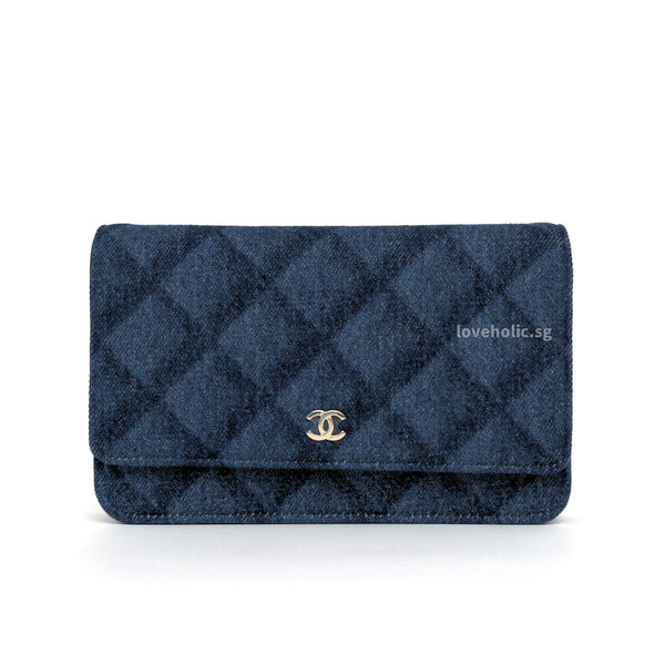 Chanel Wallet On Chain  | Blue Denim Light Gold Hardware