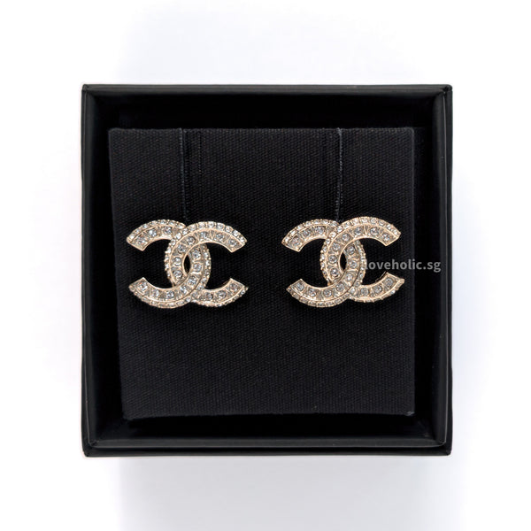 Chanel Classic CC Earrings in Light Gold Hardware  |