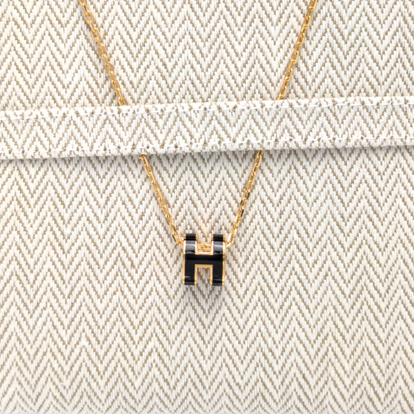 Hermes H Pop Mini Necklace  | Black  Gold Hardware