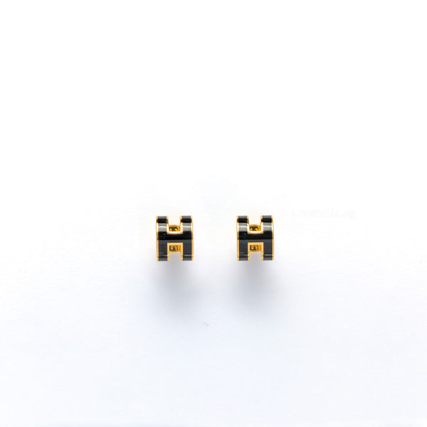 Hermes H Pop Mini Earrings  | Black  Gold Hardware