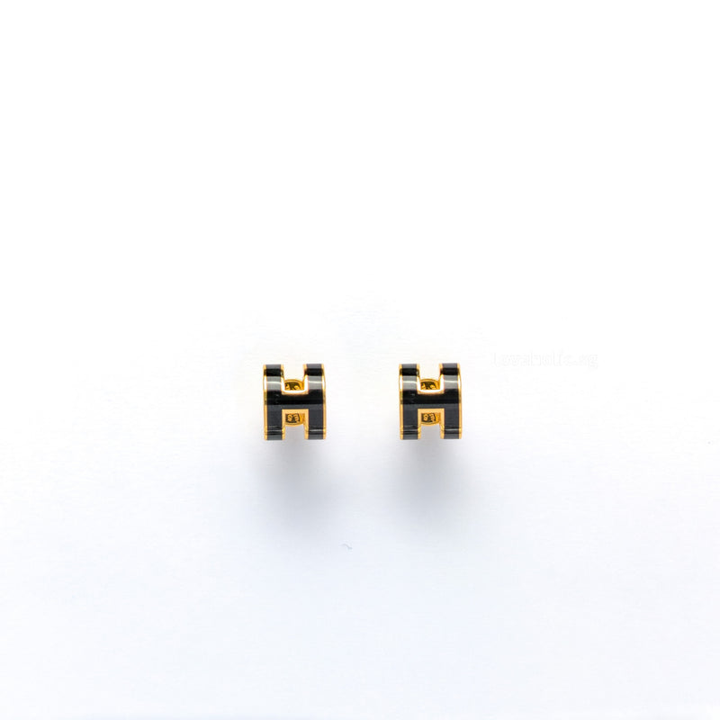 Hermes H Pop Mini Earrings  | Black  Gold Hardware
