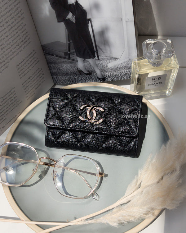 Chanel Classic Card Holder with Enamel & Crystals | Black Caviar Light Gold Hardware