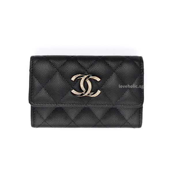 Chanel Classic Card Holder with Enamel & Crystals | Black Caviar Light Gold Hardware