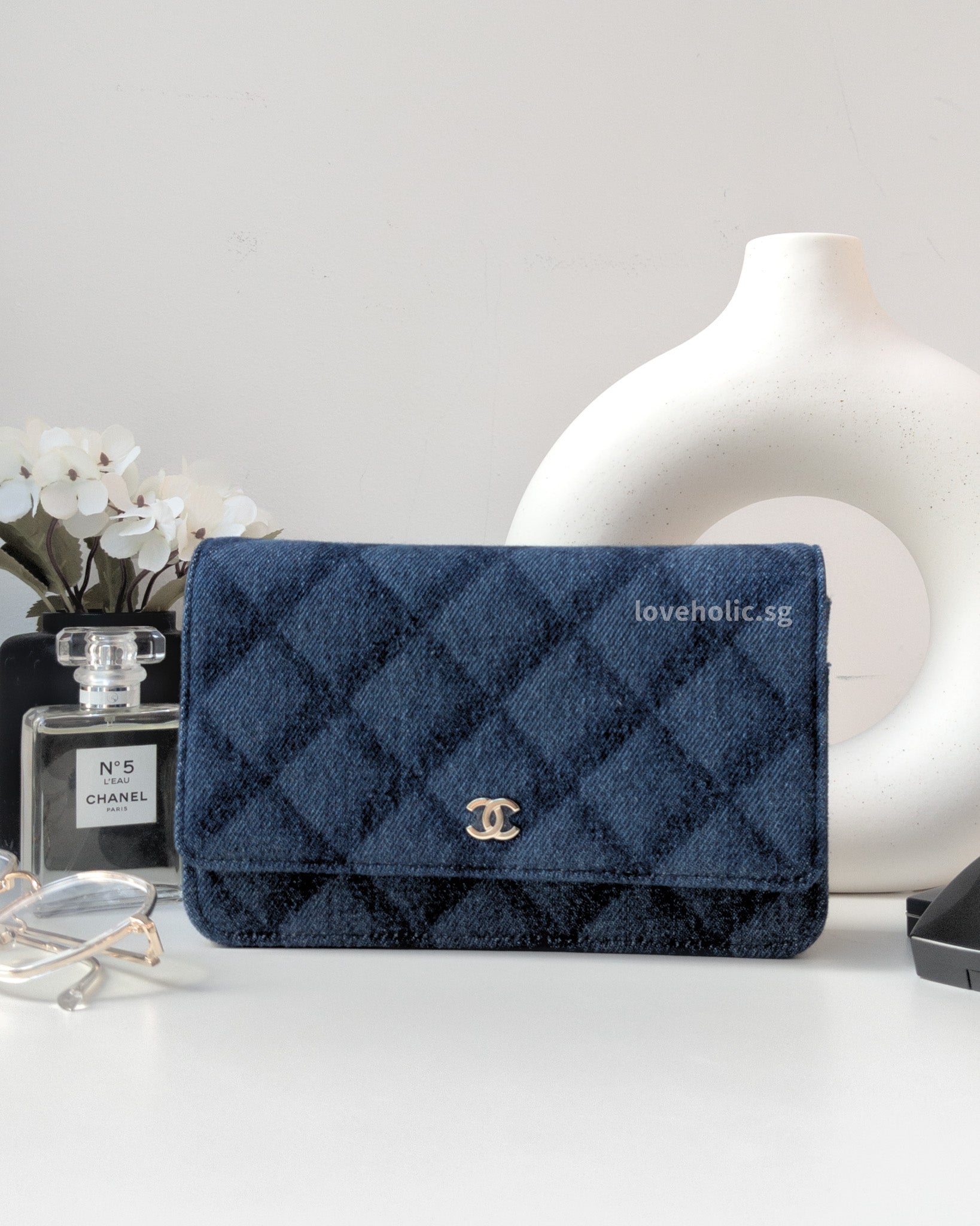 Chanel Wallet On Chain | Blue Denim Light Gold Hardware – loveholic