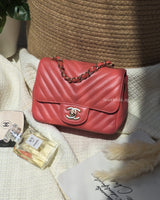 Chanel Classic Flap Mini Square | Coral Pink Lambskin Gold Hardware