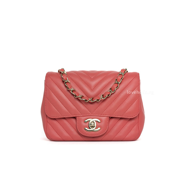 Chanel Classic Flap Mini Square | Coral Pink Lambskin Gold Hardware