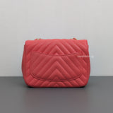 Chanel Classic Flap Chevron Mini Square | Coral Pink Lambskin Gold Hardware-back
