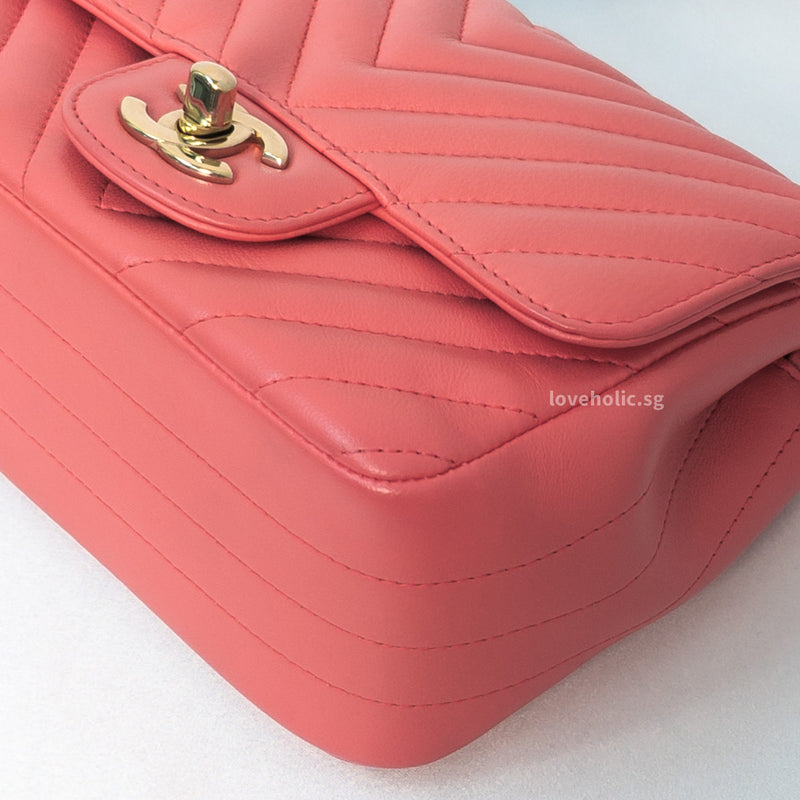 Chanel Classic Flap Mini Square | Coral Pink Lambskin Gold Hardware