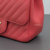 Chanel Classic Flap Chevron Mini Square | Coral Pink Lambskin Gold Hardware-details