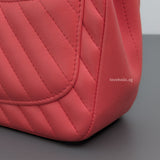 Chanel Classic Flap Chevron Mini Square | Coral Pink Lambskin Gold Hardware-details