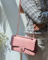 Chanel Classic Flap Chevron Medium | 21S Light Pink Caviar Light Gold Hardware-model