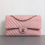 Chanel Classic Flap Chevron Medium | 21S Light Pink Caviar Light Gold Hardware-front1