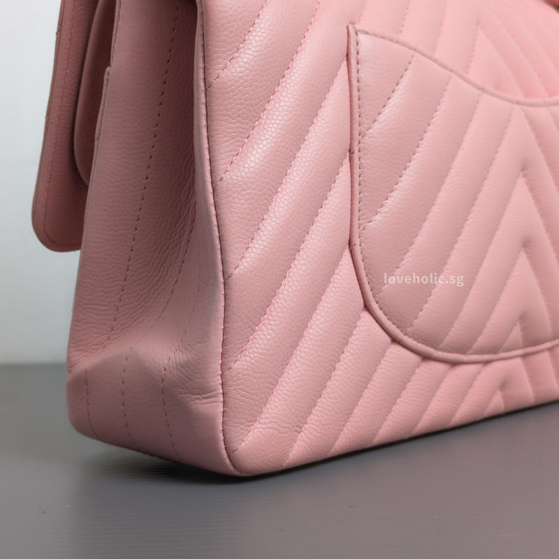 Chanel Classic Flap Chevron Medium | 21S Light Pink Caviar Light Gold Hardware-details
