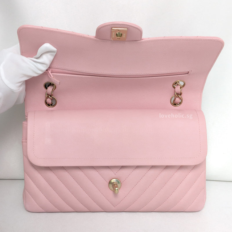 Chanel Classic Flap Chevron Medium | 21S Light Pink Caviar Light Gold Hardware