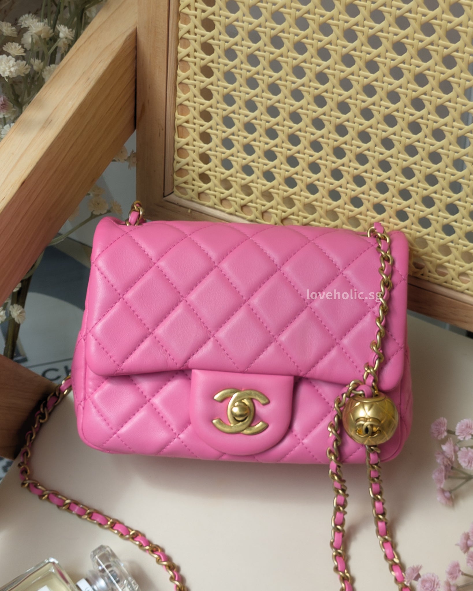 Pearl Crush Mini Square | Pink Lambskin Gold Hardware – loveholic