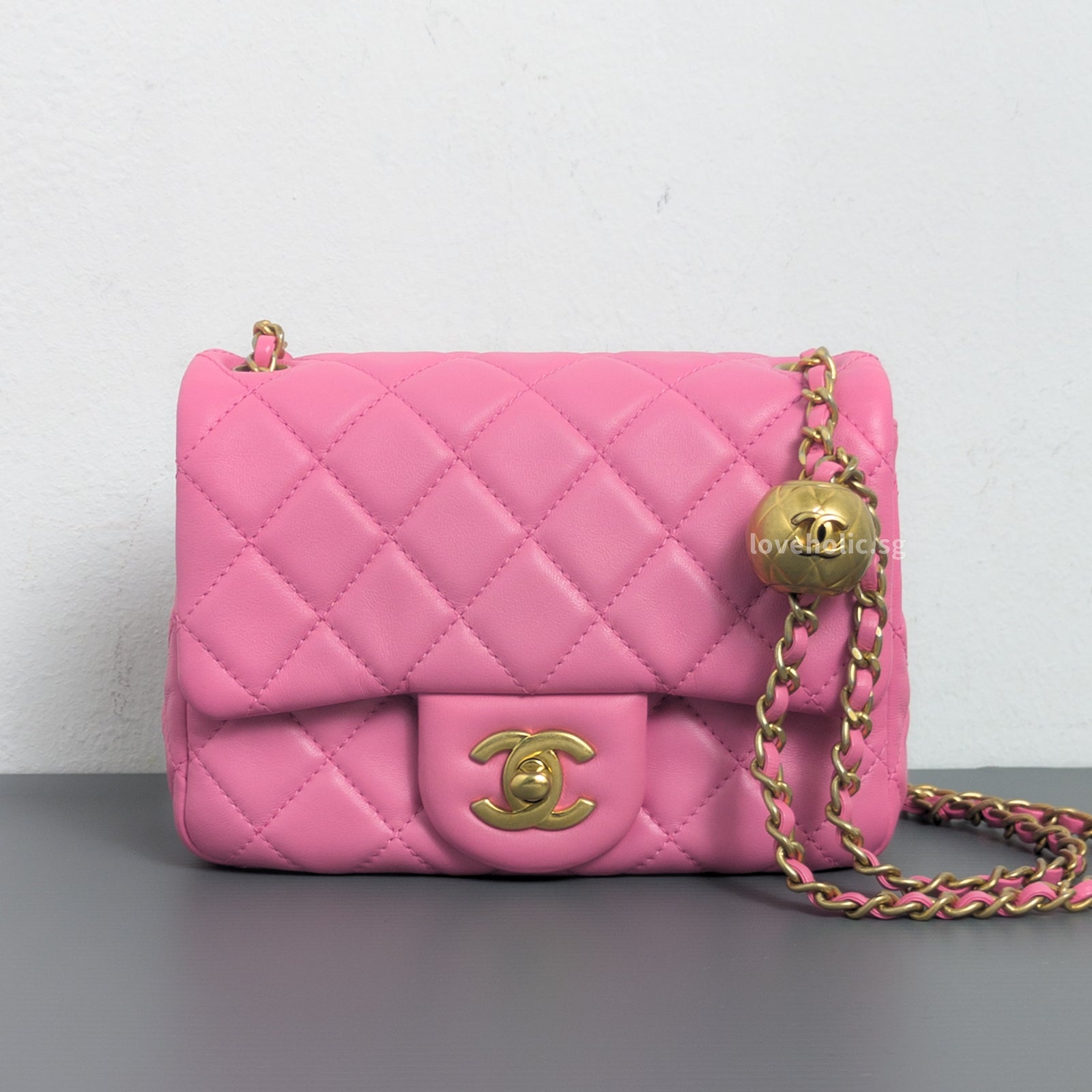 Pearl Crush Mini Square | Pink Lambskin Gold Hardware – loveholic