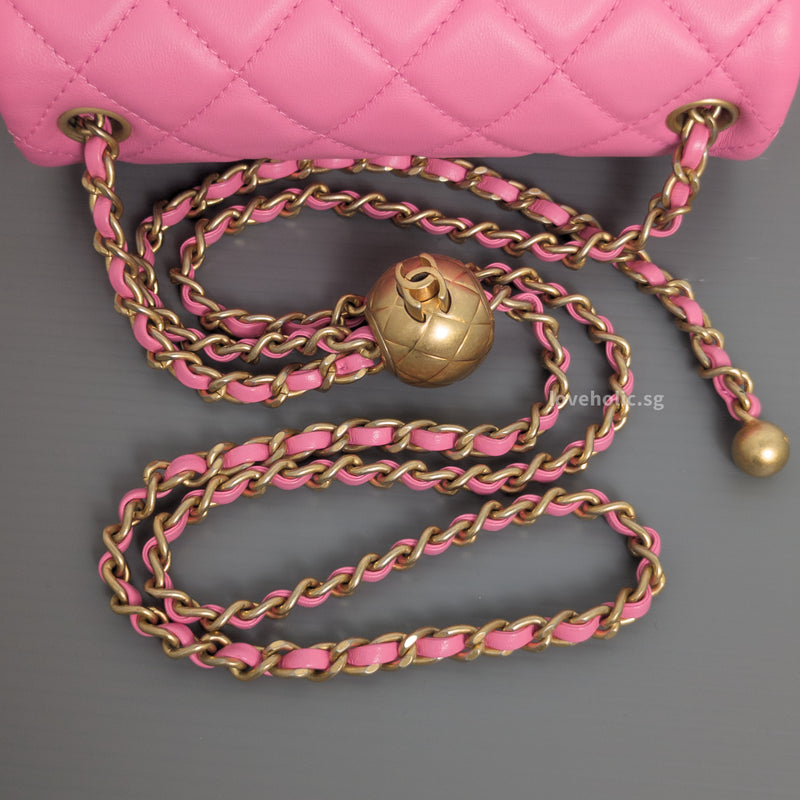 Chanel Pearl Crush Mini Square | Pink Lambskin Gold Hardware-details