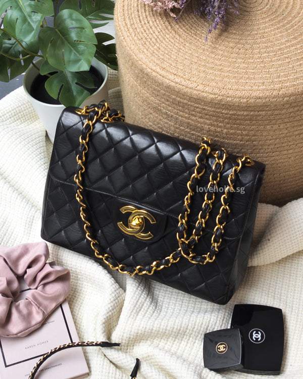 Chanel Vintage Jumbo  | Black Lambskin 24K Gold Hardware