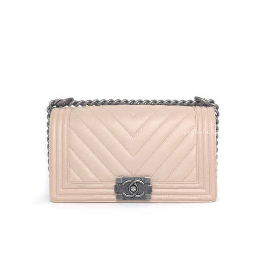 Boy Chevron Old Medium | Ivory Beige Caviar Ruthenium Hardware