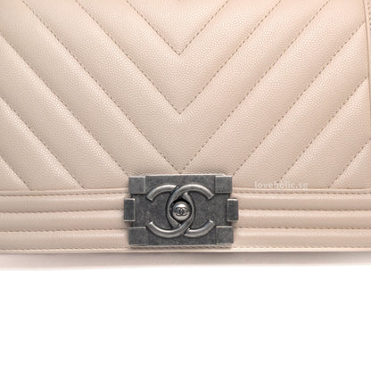 Boy Chevron Old Medium | Ivory Beige Caviar Ruthenium Hardware