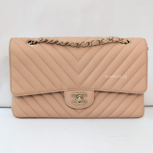 Chanel Classic Flap Chevron Medium | 19S Beige Caviar Gold Hardware