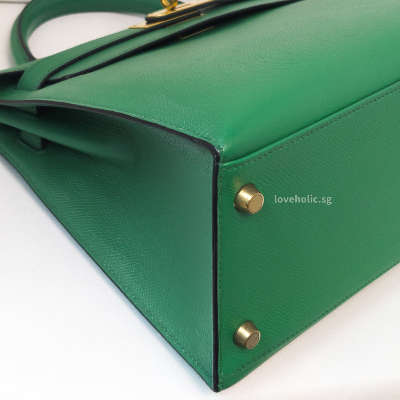 Hermes Vintage Kelly 28  | Green Courchevel Leather Gold Hardware