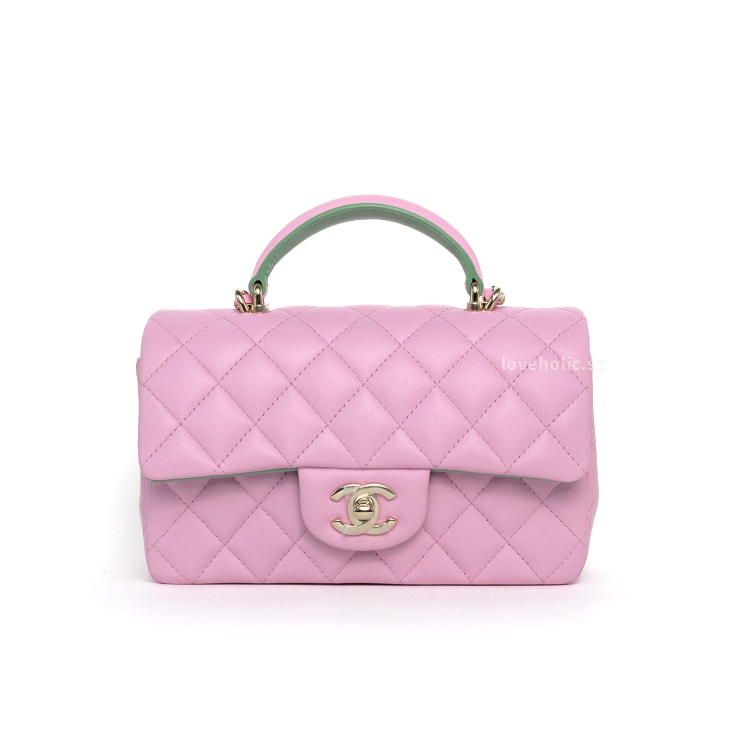 Mini Rectangle with Top Handle 23P Pink/Light Green Lambskin Gold Hardware