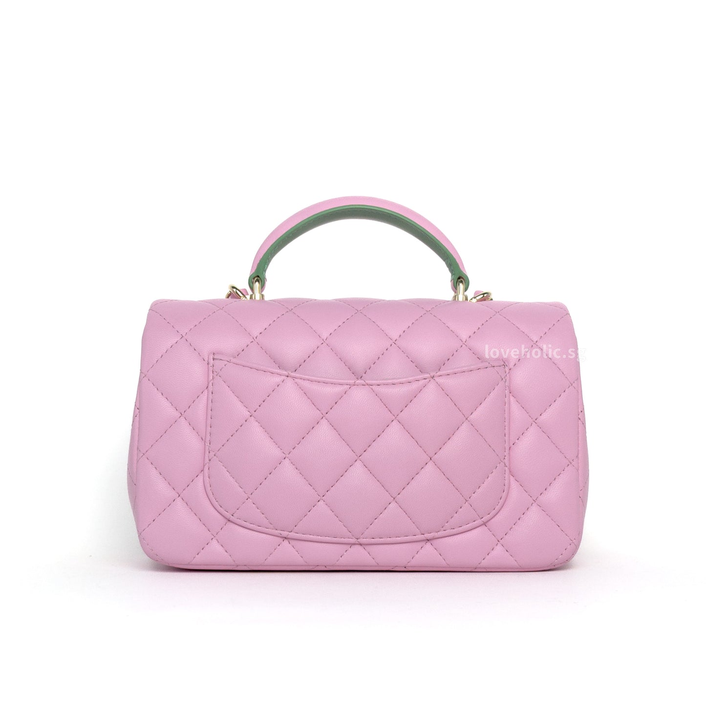 Mini Rectangle with Top Handle 23P Pink/Light Green Lambskin Gold Hardware