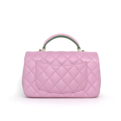 Mini Rectangle with Top Handle 23P Pink/Light Green Lambskin Gold Hardware