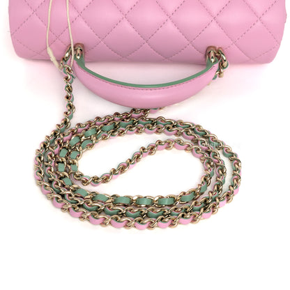 Mini Rectangle with Top Handle 23P Pink/Light Green Lambskin Gold Hardware