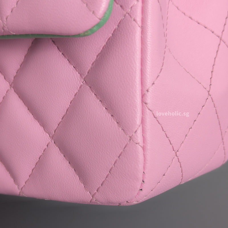 Mini Rectangle with Top Handle 23P Pink/Light Green Lambskin Gold Hardware