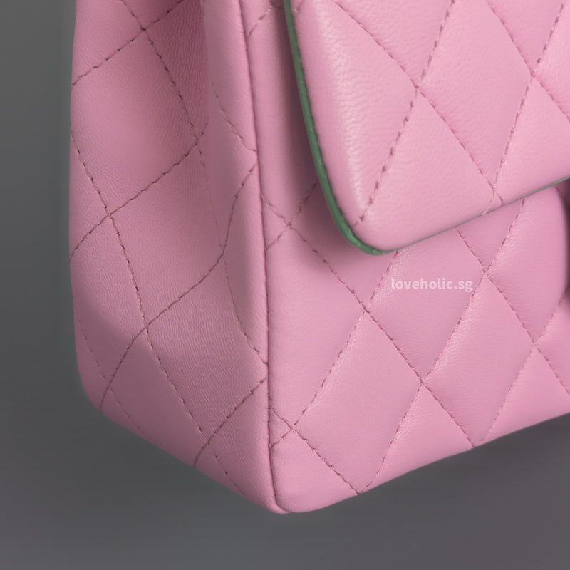 Mini Rectangle with Top Handle 23P Pink/Light Green Lambskin Gold Hardware