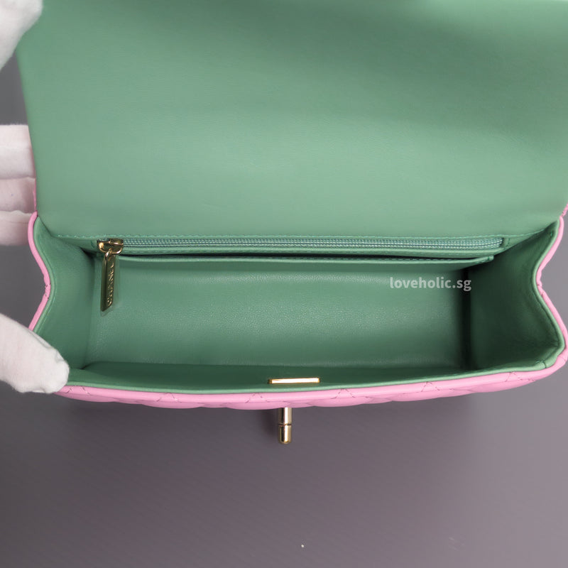 Mini Rectangle with Top Handle 23P Pink/Light Green Lambskin Gold Hardware